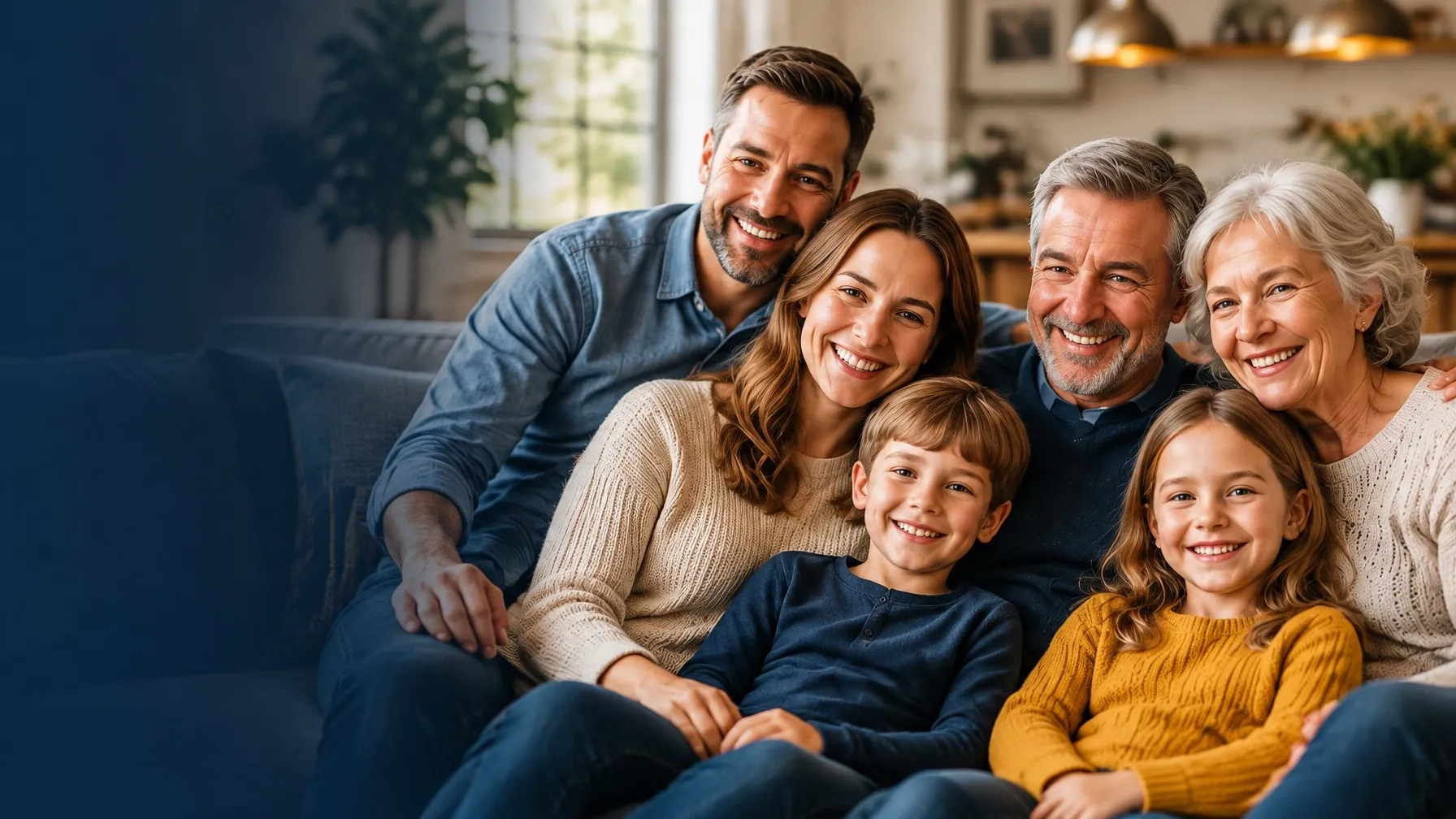 A multigenerational family gathered together at home